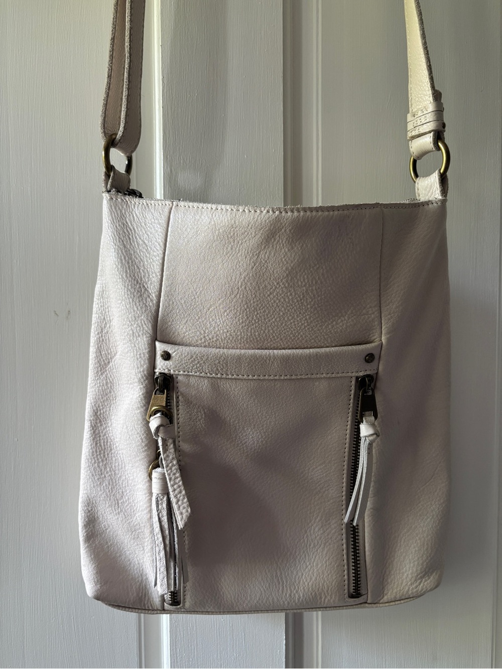 The Sak Collective Pebbled Leather Crossbody in Light Cream